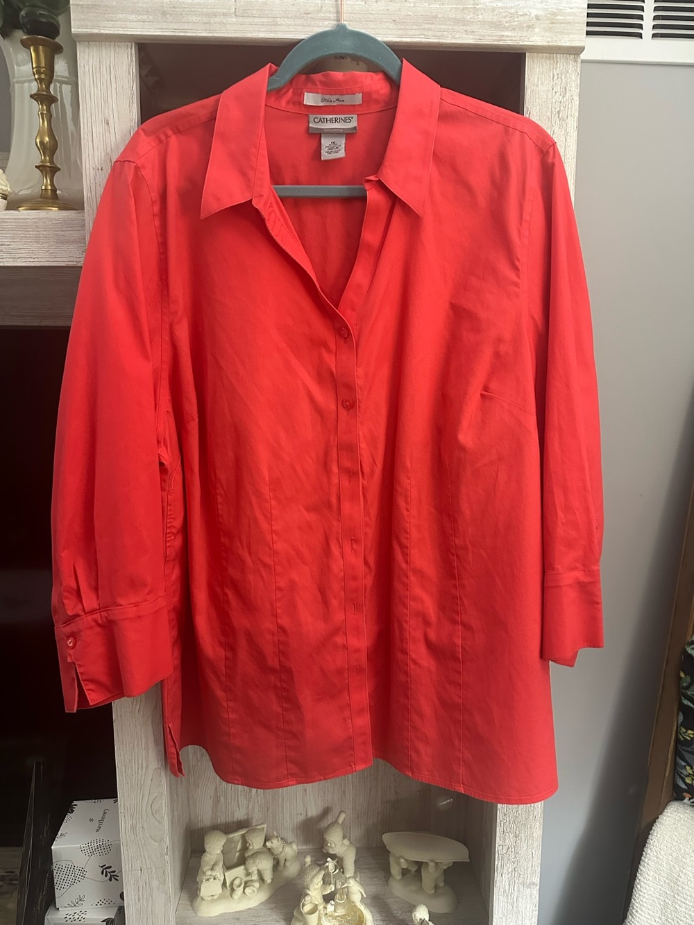 Catherines Vibrant Red Button-Front Blouse